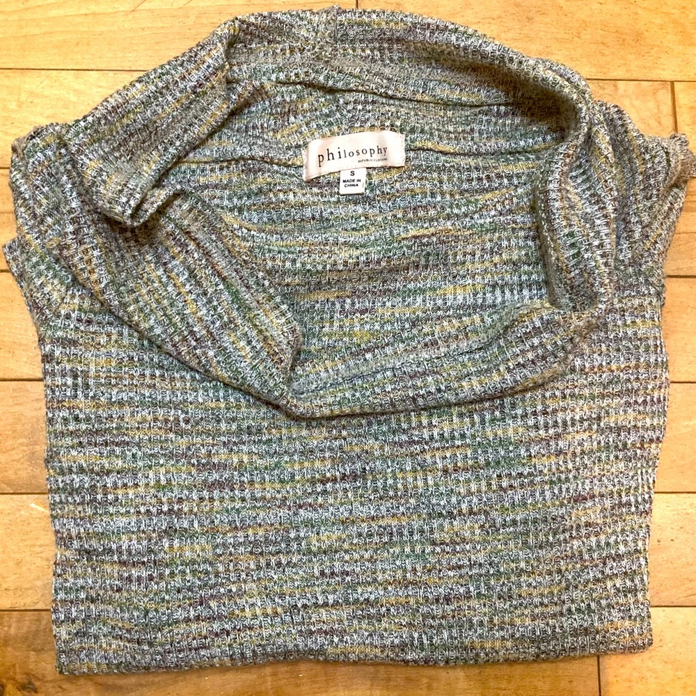 Philosophy Marled Blue Green Gray Cowl Neck Sweater